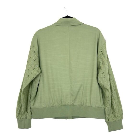 Avec Les Filles Size L Embroidered Eyelet Sleeve Bomber Jacket In Sea Grass New - Picture 4 of 6